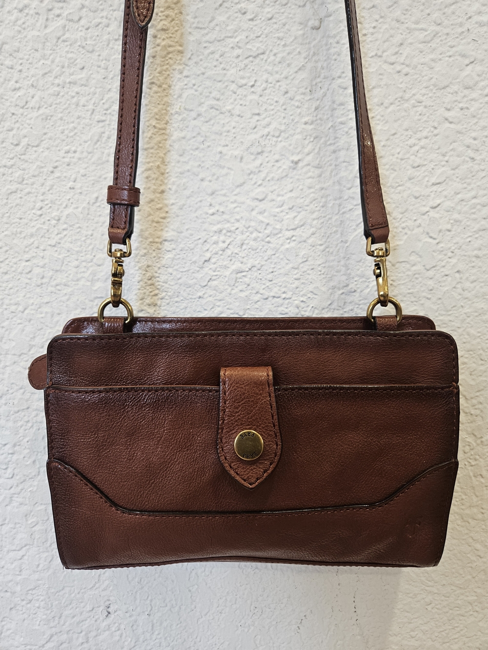 Frye Lucy Cognac Brown Leather Crossbody Bag Clutch